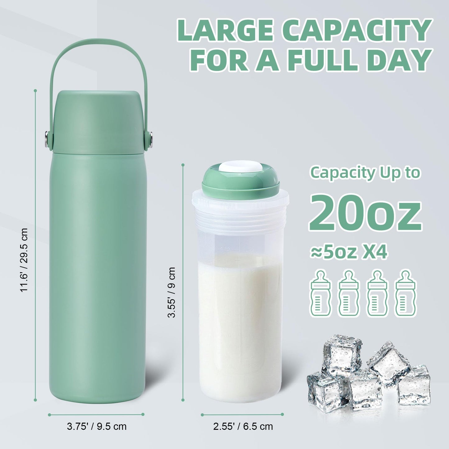 Botella de almacenamiento portátil de leche materna de 36 horas, botella de enfriamiento de leche materna de acero inoxidable con aislamiento al vacío de 20 oz, enfriador de leche materna aprobado por