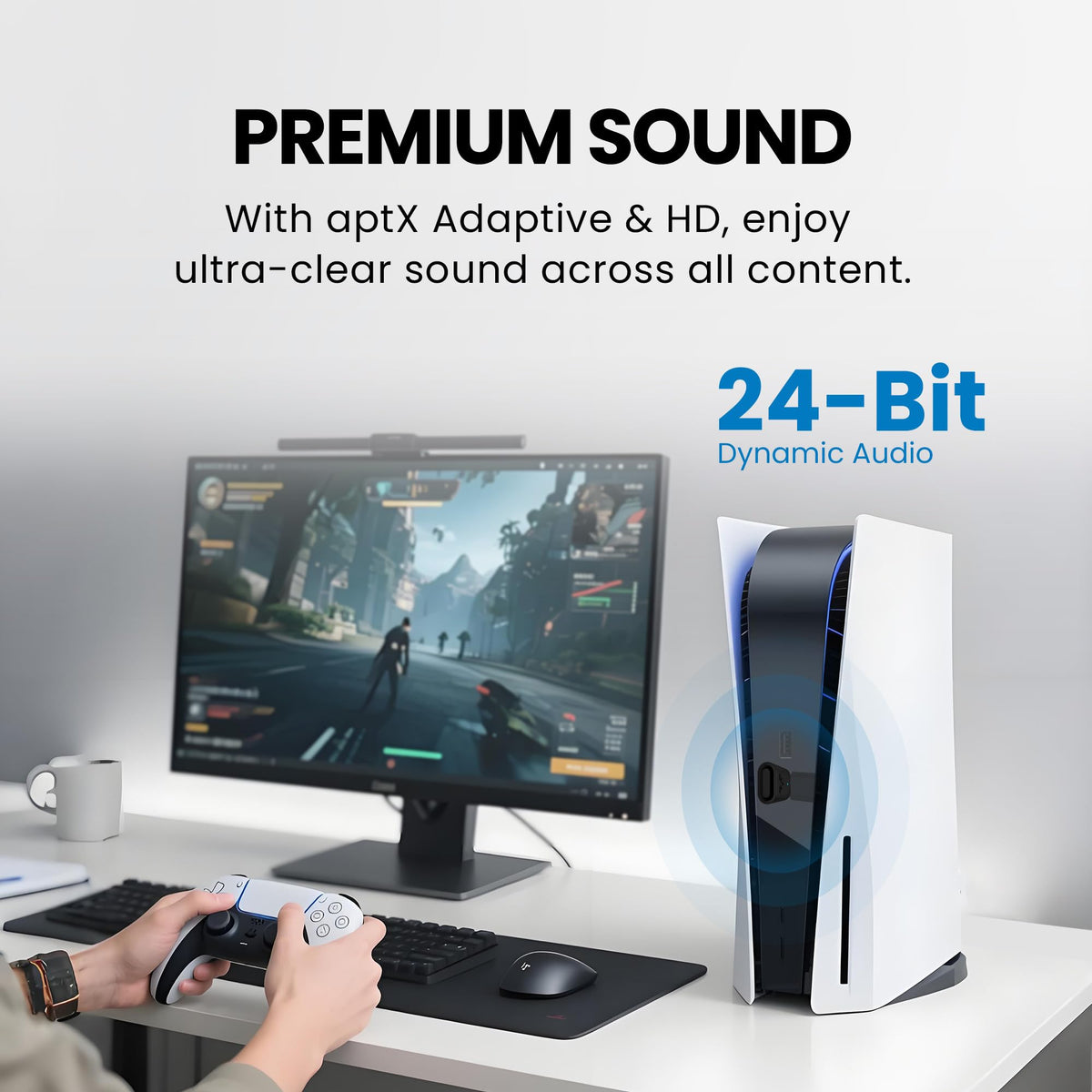 Adaptador USB C Avantree Gaming Gris Bluetooth 5.3 para Consolas de Juegos con Baja Latencia