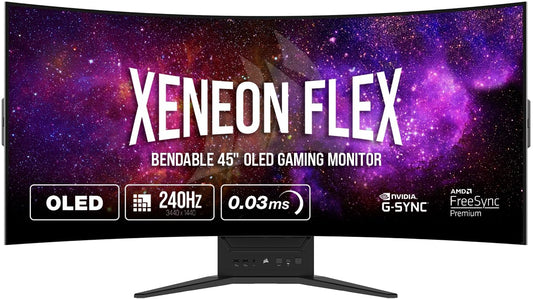Corsair XENEON Flex 45WQHD240 OLED de 45 Pulgadas (3440 × 1440), 240 Hz, Monitor para Juegos Flexible, 240 Hz, Compatible con G-Sync, FreeSync Premium - Negro