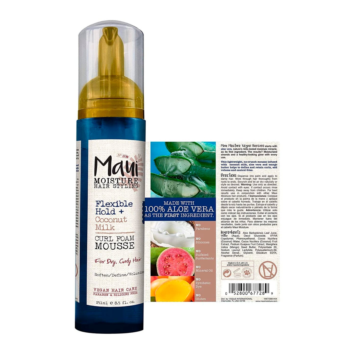 Maui Moisture - Mousse de espuma para rizos de leche de coco, 251 ml, 1 unidad, 1