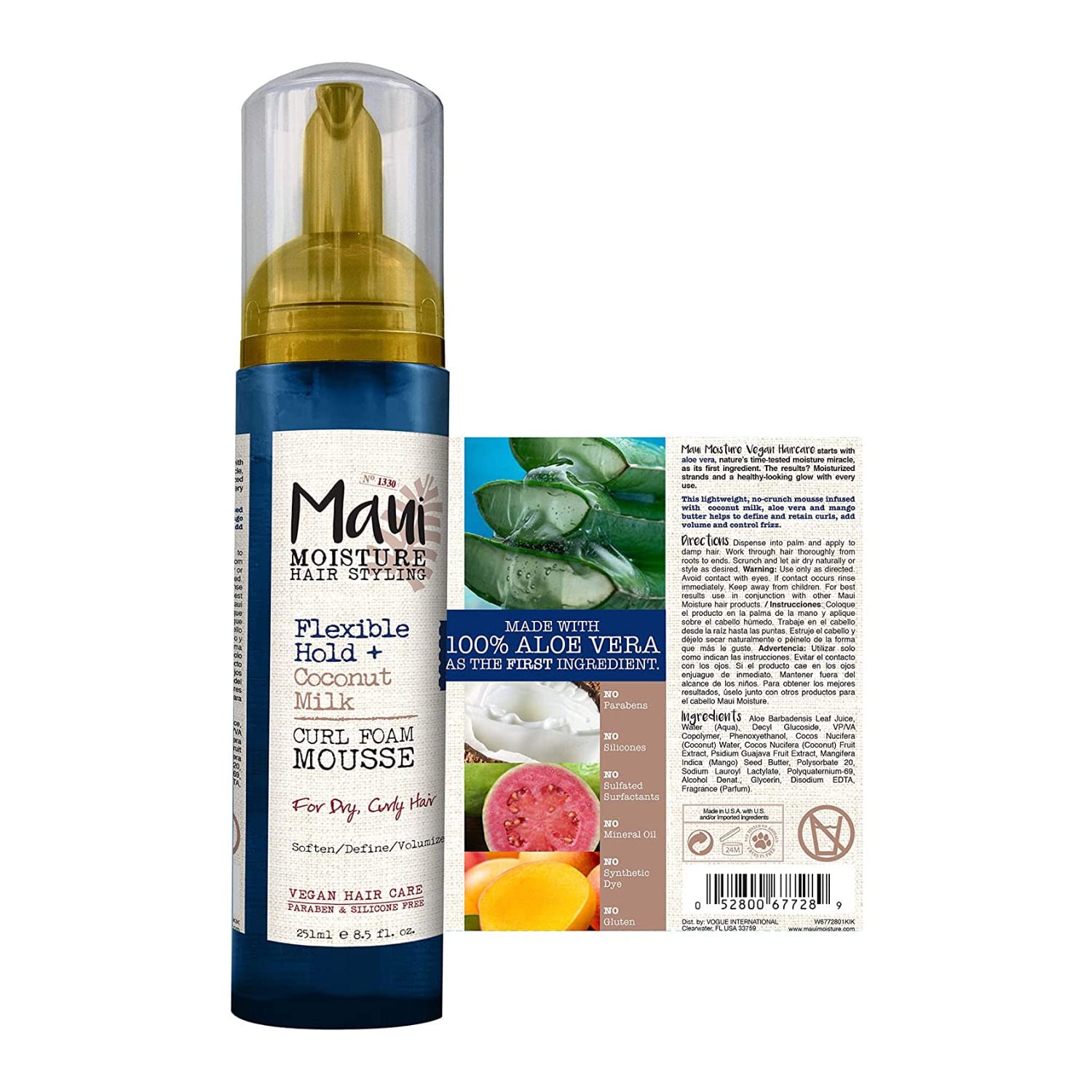 Maui Moisture - Mousse de espuma para rizos de leche de coco, 251 ml, 1 unidad, 1