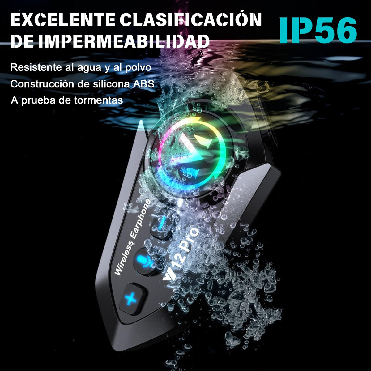 Auricular Bluetooth Motocicleta ETRTNVB 12Pro Negro Compatible Intercomunicador Impermeable IP56