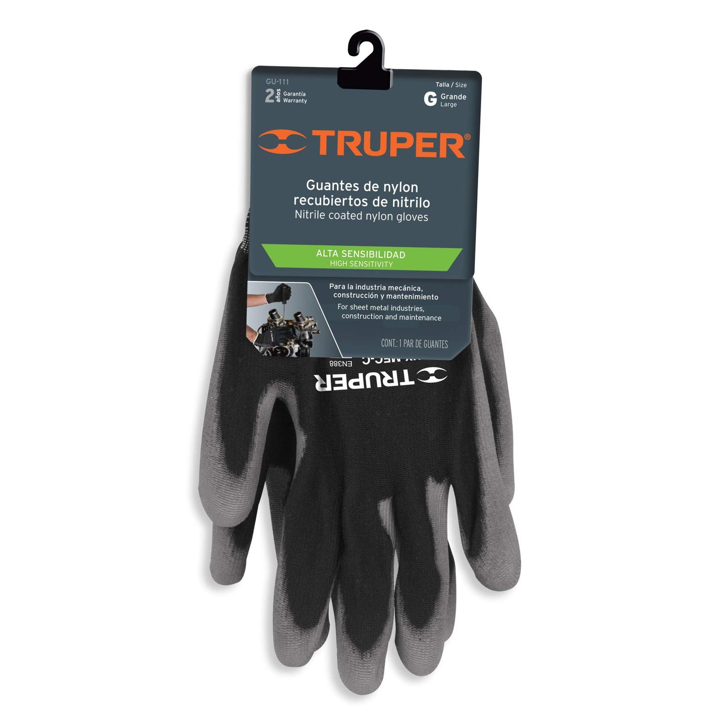 Guantes de Nylon Truper Negro Recubiertos de Poliuretano Tamaño CH y Grandes