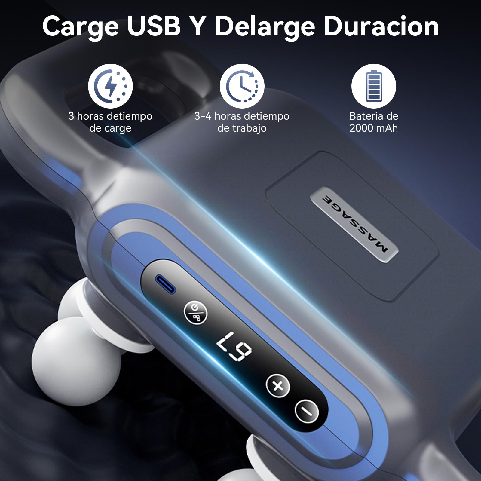 EAHSAP Pistola de Masaje de 8 Cabezas,Masageador Electronico con 6 Modos y 9 Intensidades Ajustables,Pantalla LCD,Para Masaje Muscular,Relajación y Alivio del Dolor
