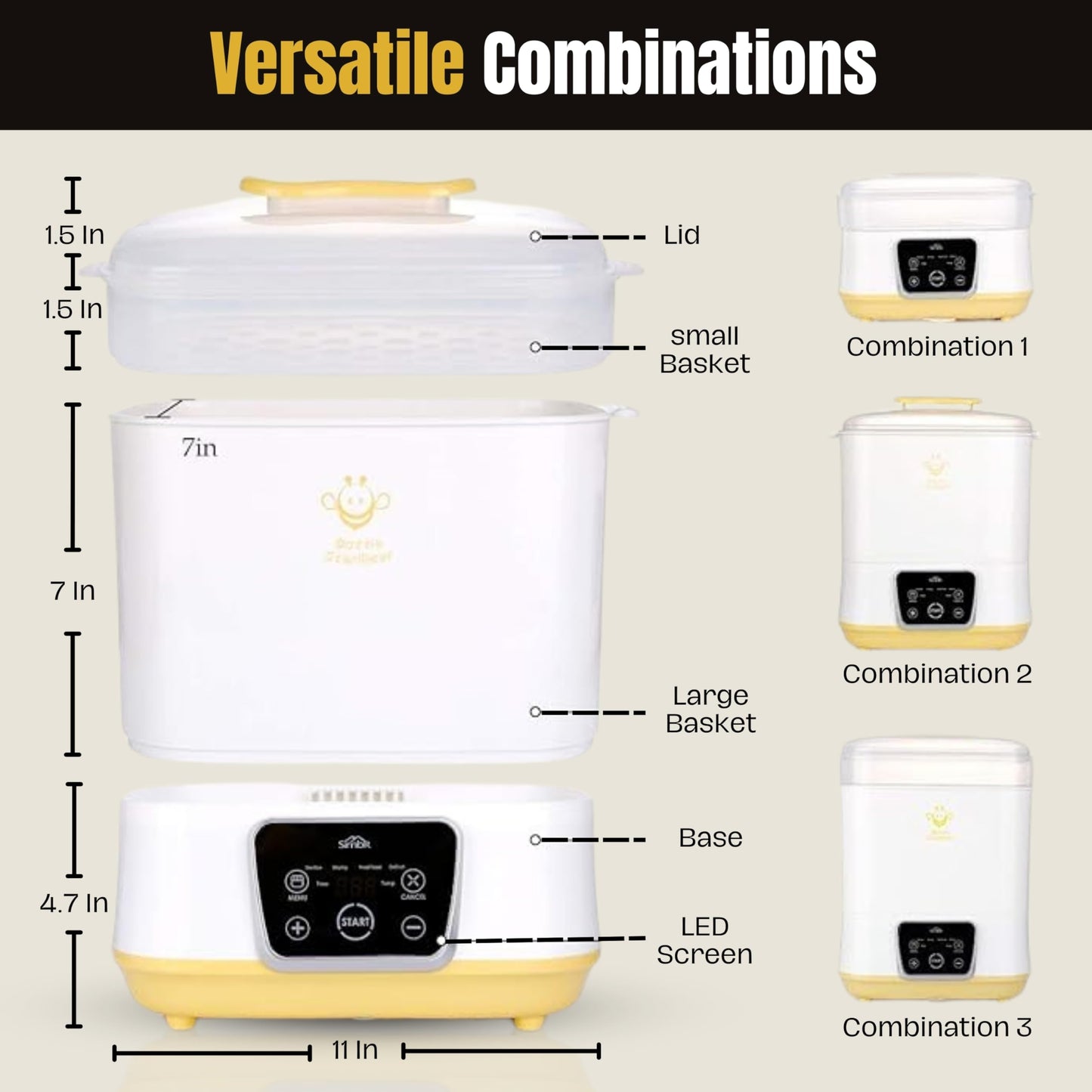 Calentador de biberones, esterili-zer y secadora de 600 W, capacidad de 12 botellas, esterilizador de vapor eléctrico multifuncional 5 en 1 con visualización táctil LED, desinfección y secado de vapor