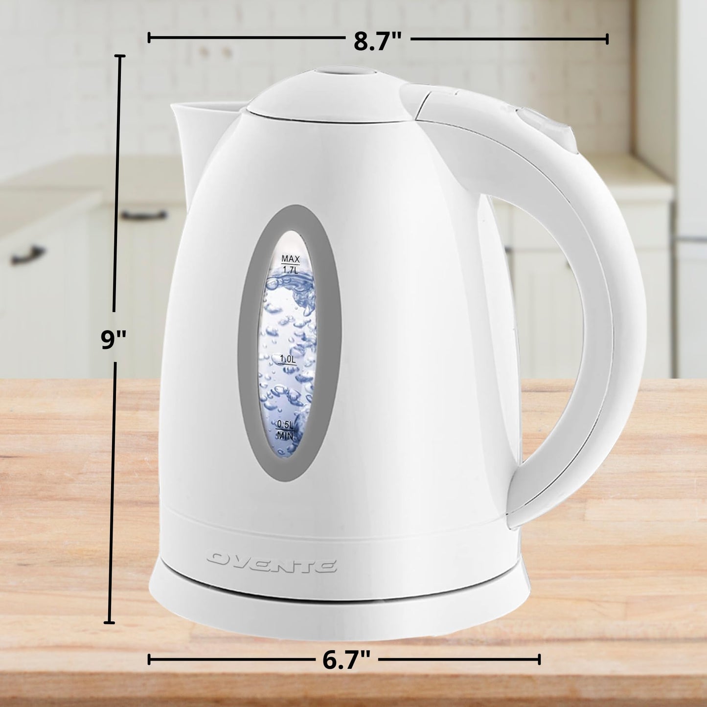 Hervidor Eléctrico Ovente Blanco 1.7 L sin Cable