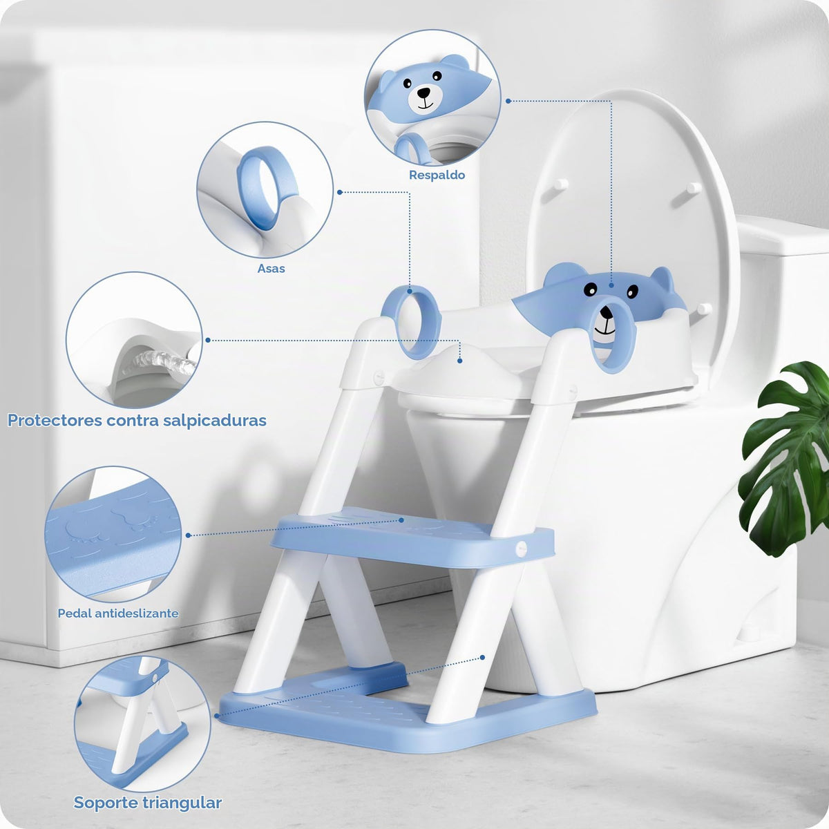 RABB 1er asiento de entrenamiento para ir al baño, inodoro 2 en 1 para niños y niñas, protector contra salpicaduras antideslizante azul
