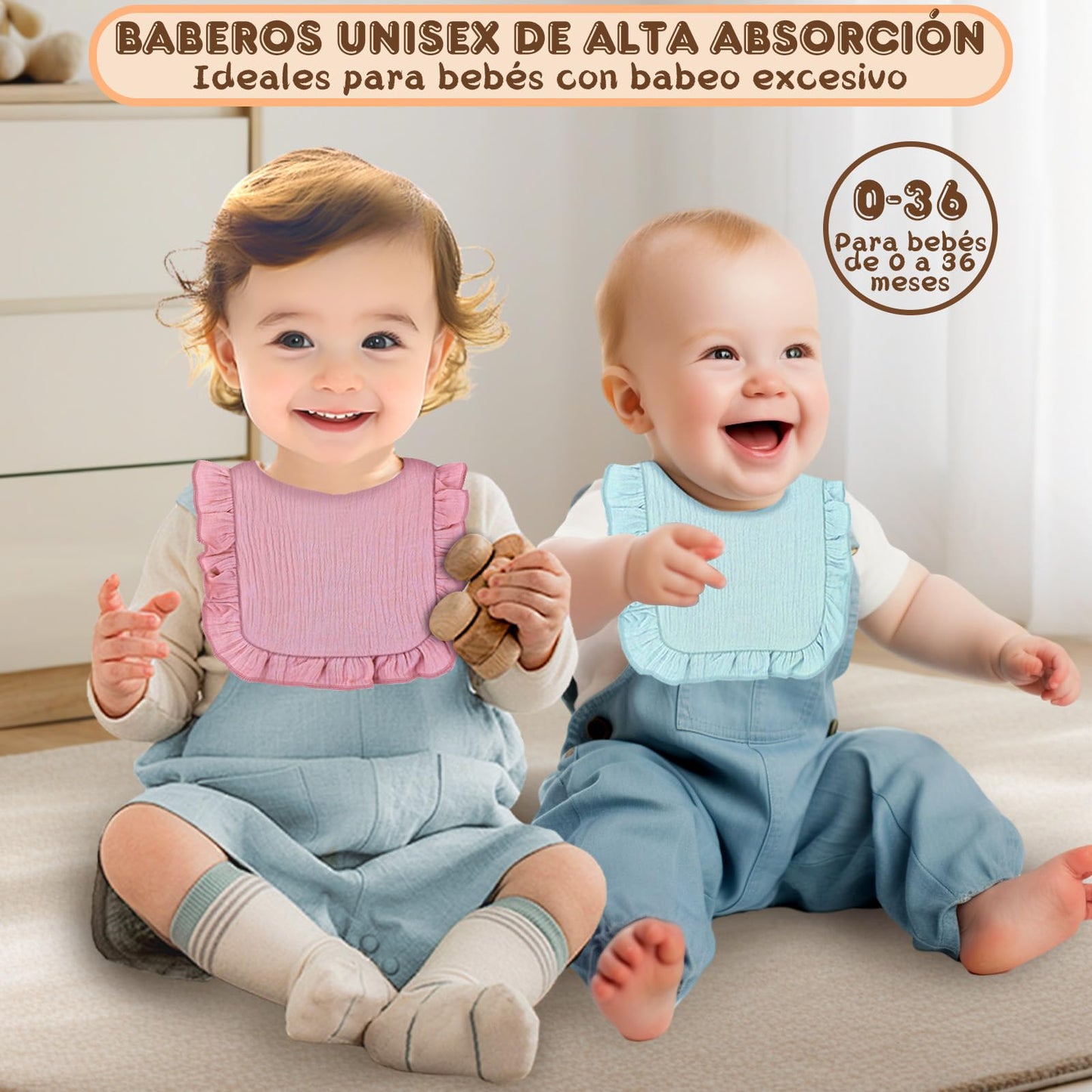 Sendowtek 8 Pcs Baberos Para Bebé, Baberos De Muselina Para Bebé, Algodón Puro Baberos a Prueba De Desorden, Suaves y Absorbentes, Unisex, Adecuados Para Recién Nacidos y Bebés