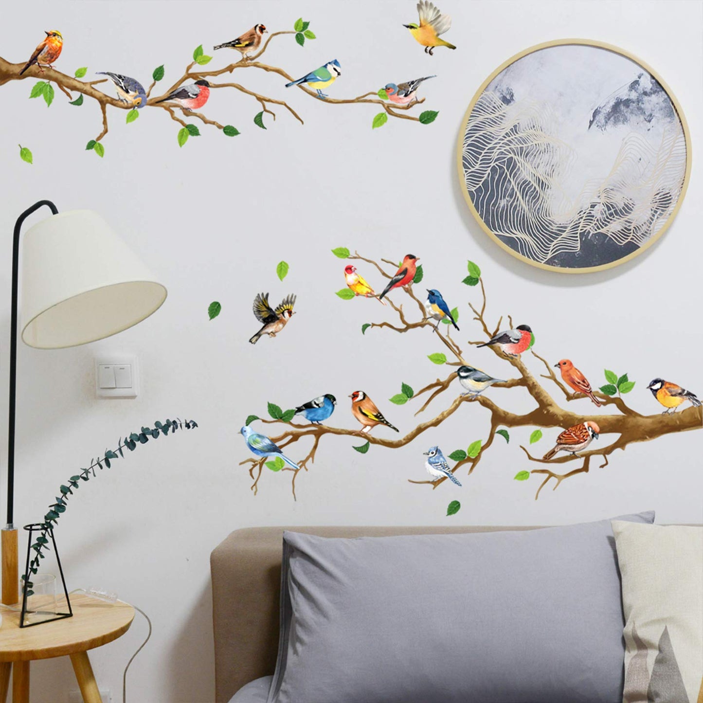 DILIBRA - calcomanía decorativo para pared con diseño de colibrí en la rama del árbol, hoja verde y pájaro volador, vinilo decorativo para pared autoadhesivo, para jardín, sala de estar, recámara,