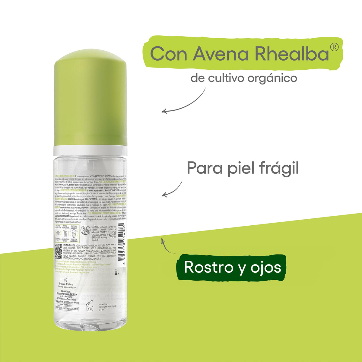ADERMA, Biology Espuma Limpiadora Hidratante Facial con Ingredientes Naturales, 150ml