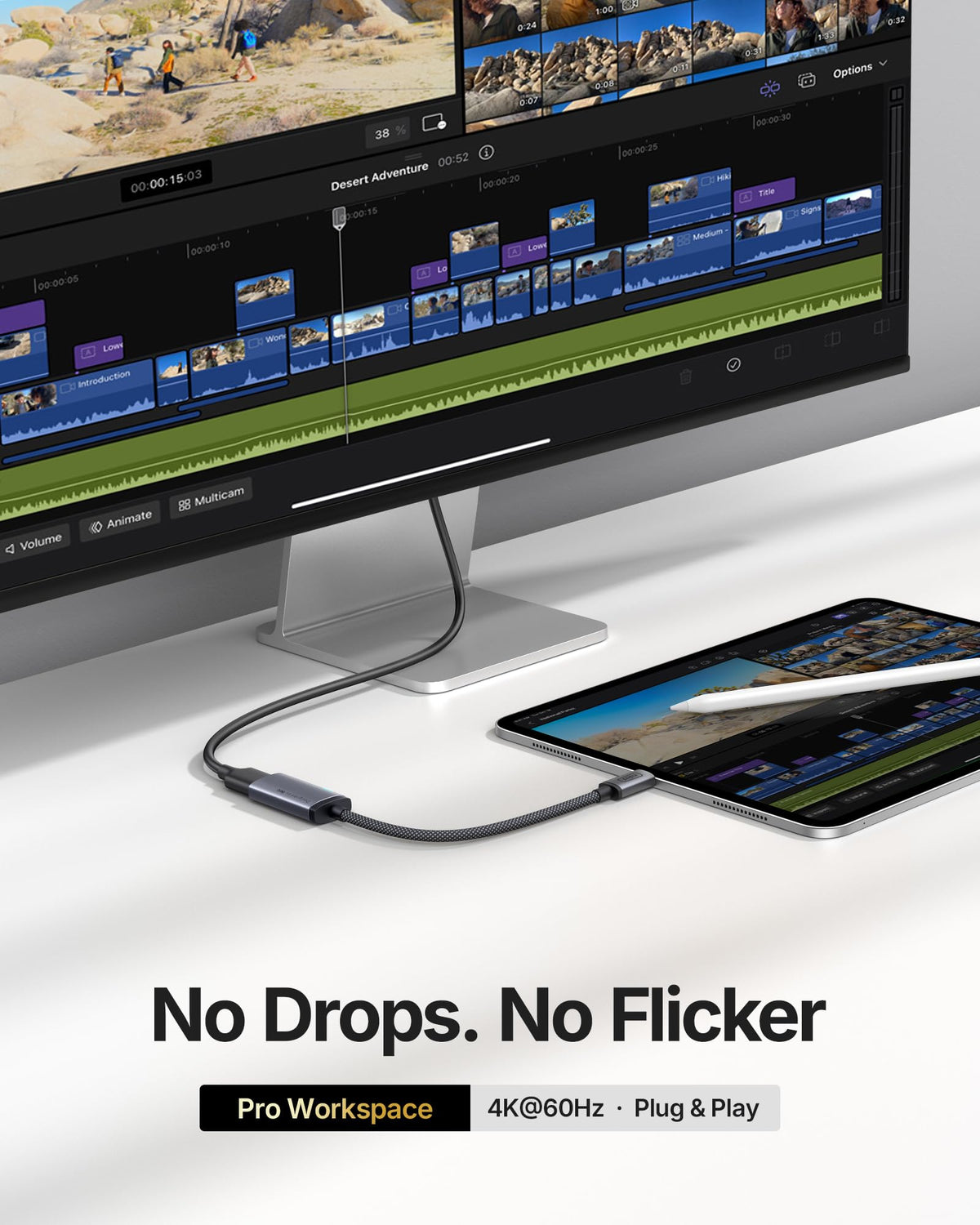 Adaptador USB C a HDMI INIU Plata 4K@60Hz para MacBook, iMac, iPad Pro, iPhone, Samsung Galaxy, Steam Deck, Monitor de Juegos, Proyector, Portátil