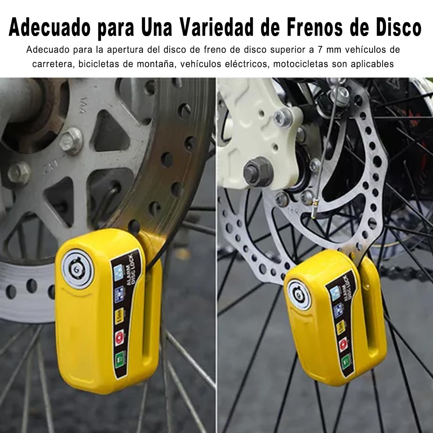 Candado para Motocicleta y Bicicleta,Candado para Motocicleta Universal con Alarma de 110dB Impermeable IP65 Seguro Antirrobo con Motocicleta Bicicleta etc Vehículos con Llanta de Disco