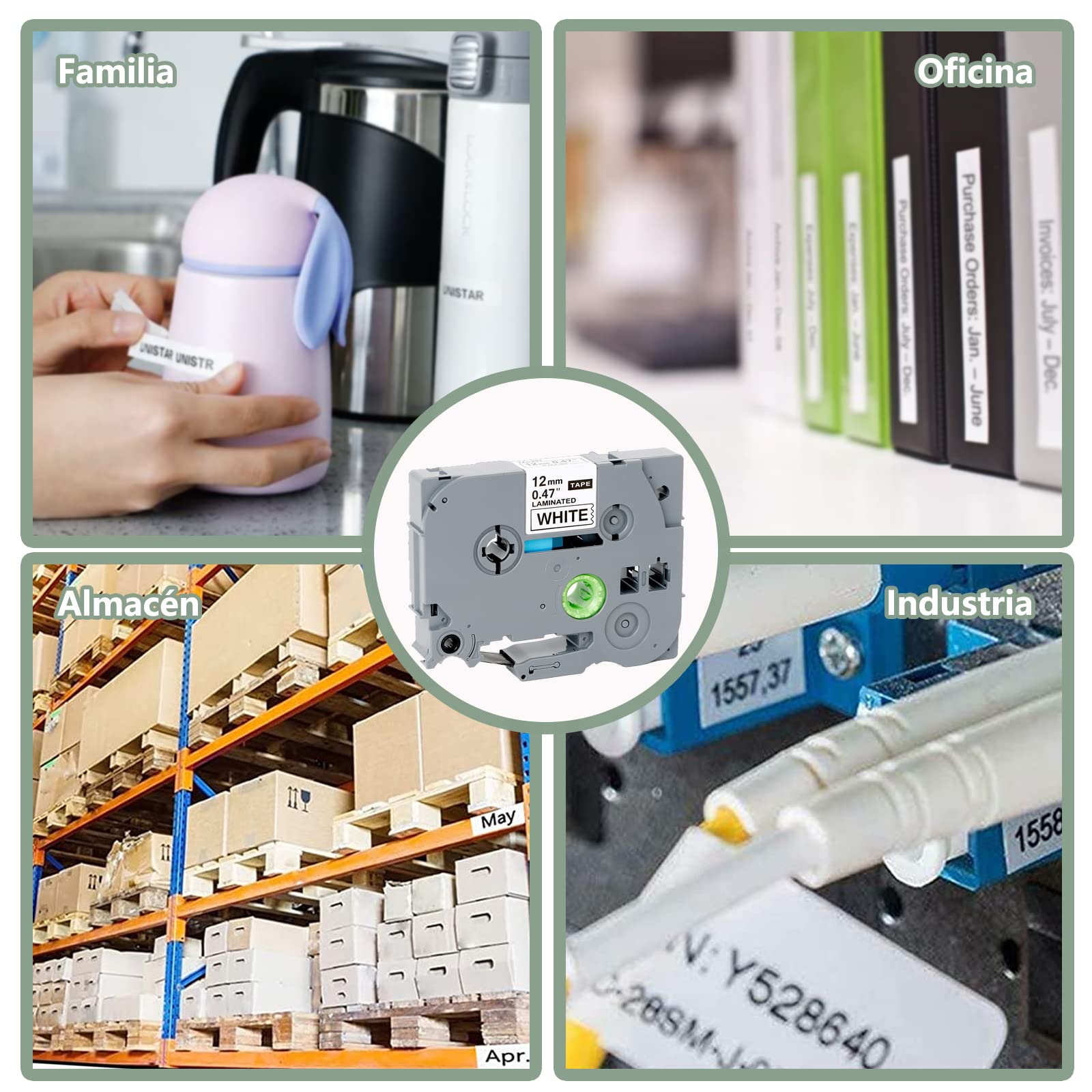 Cinta de Etiquetas para Brother P Touch Label Tape TZe-231 TZ-231 Cinta Laminada Estándar para PT-D200 PT-D210 PT-H110 PT-D600 Label Makers - 0.47" x 26.2"(12 mm x 8 m), Negro sobre Blanco, 4pk