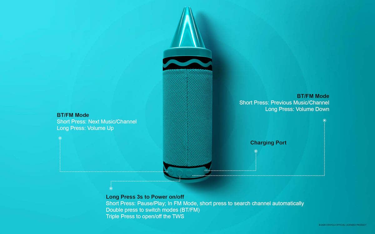 Altavoces Bluetooth Inalámbricos Crayola en Forma de Crayón para Niños con Sonido HD y Emparejamiento TWS BT 5.3