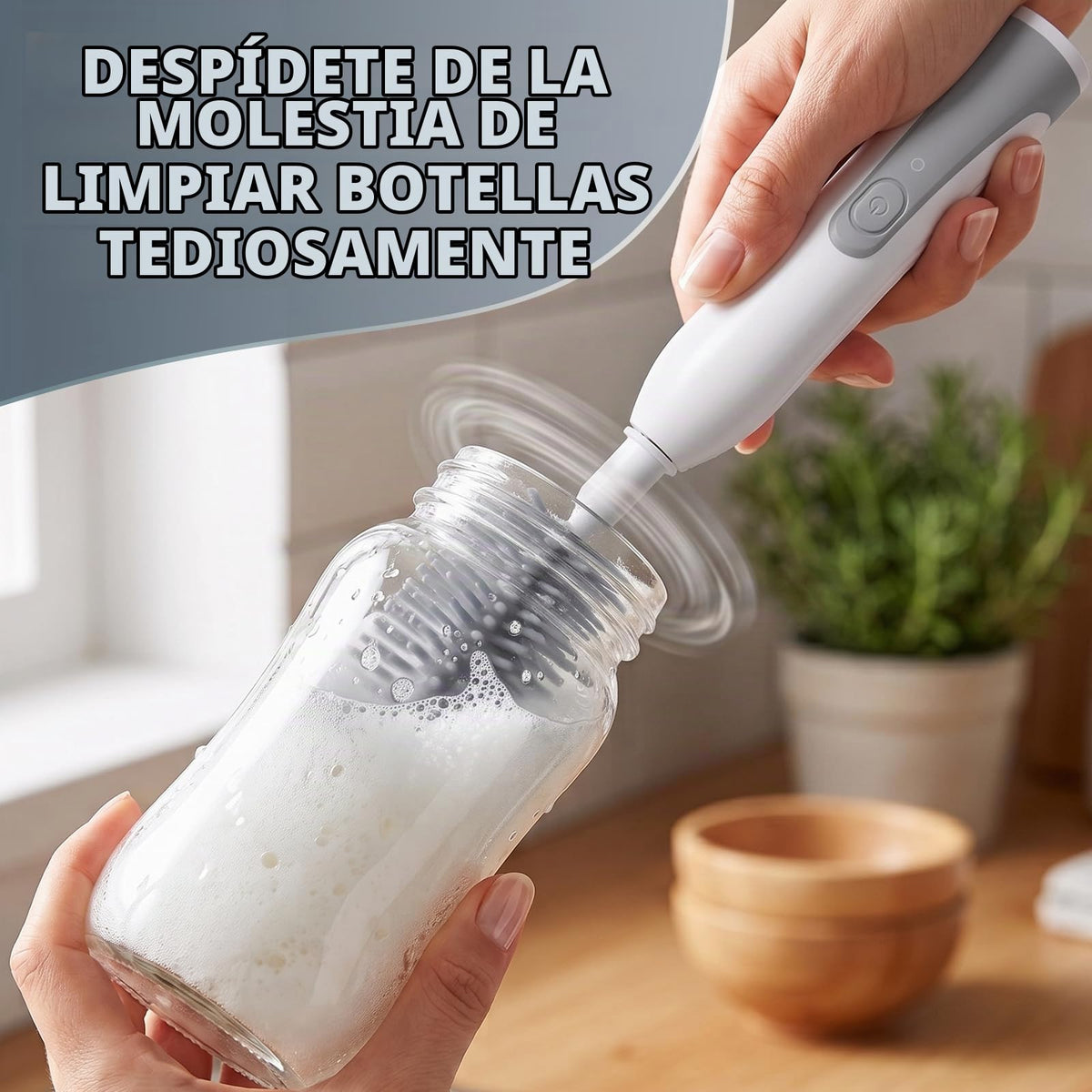 Limpiador de cepillo para polvo eléctrico para botellas con caja de