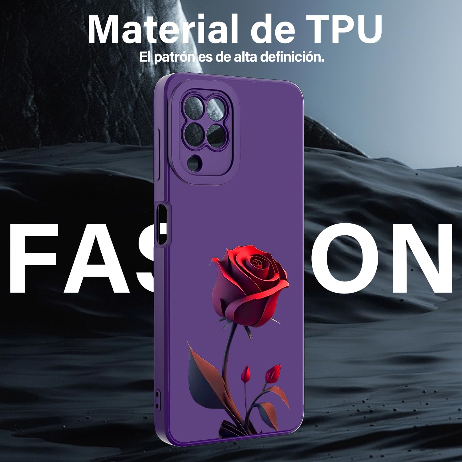 Threehao Funda para Samsung Galaxy A22 4G Case Uso Rudo, Ultra Delgado Flexible Silicona Púrpura Carcasa con Aesthetic Dibujos Flores, Antigolpes Anti-arañazos Protectora