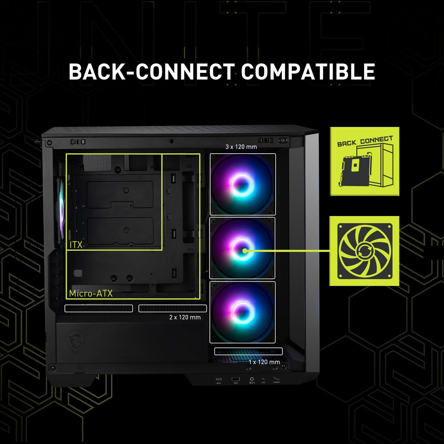 Funda para PC Micro-ATX MSI mag PANO M100R Negro con Ventiladores ARGB y USB Tipo C