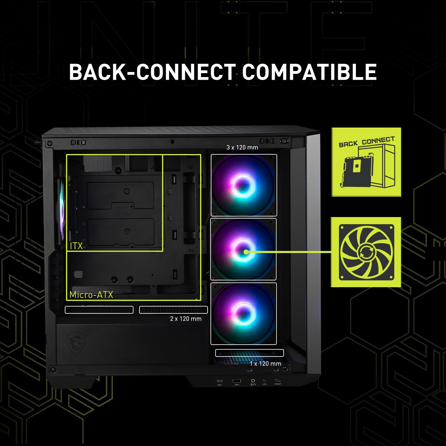 Funda para PC Micro-ATX MSI mag PANO M100R Negro con Ventiladores ARGB y USB Tipo C