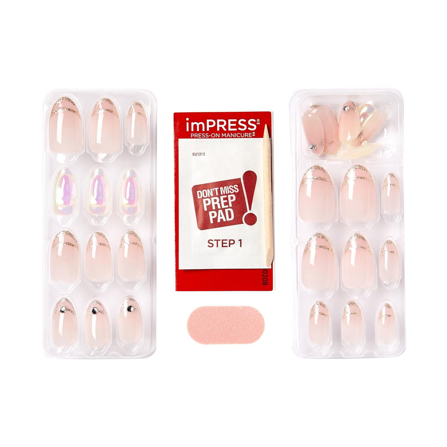 KISS imPRESS - Manicura a presión de alta calidad, colección All My Love, rosa, Aurora, forma media y almendra, fácil de aplicar, súper sujeción, a prueba de astillas, a prueba de manchas, sin tiempo