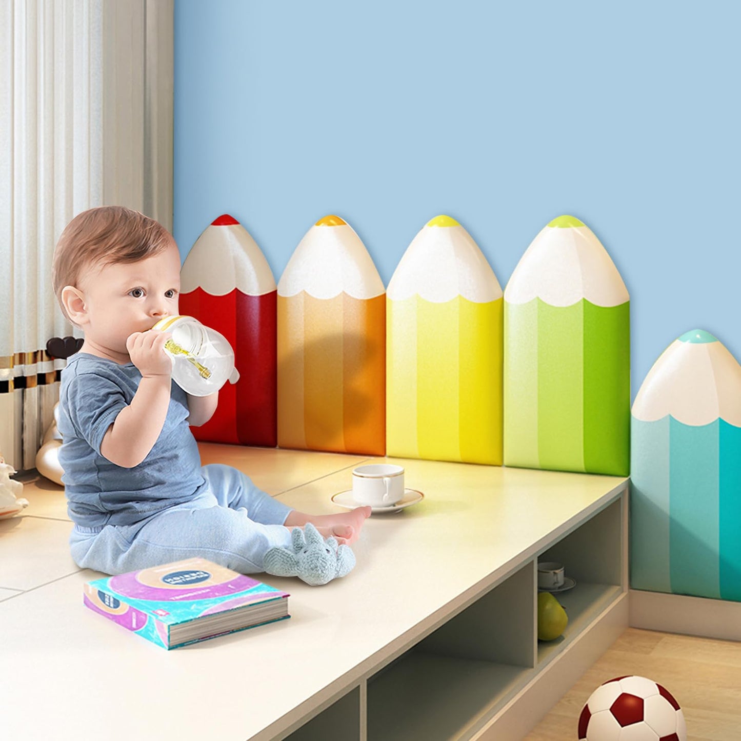 Almohadillas de Pared Anticolisión 3D, 4 Piezas de Paneles de Pared Tapizados en Forma de Lápiz, Cabecera de Pared para Despegar y Pegar, Pared Acolchada para Decoración de Sala de Juegos, Adhesivos
