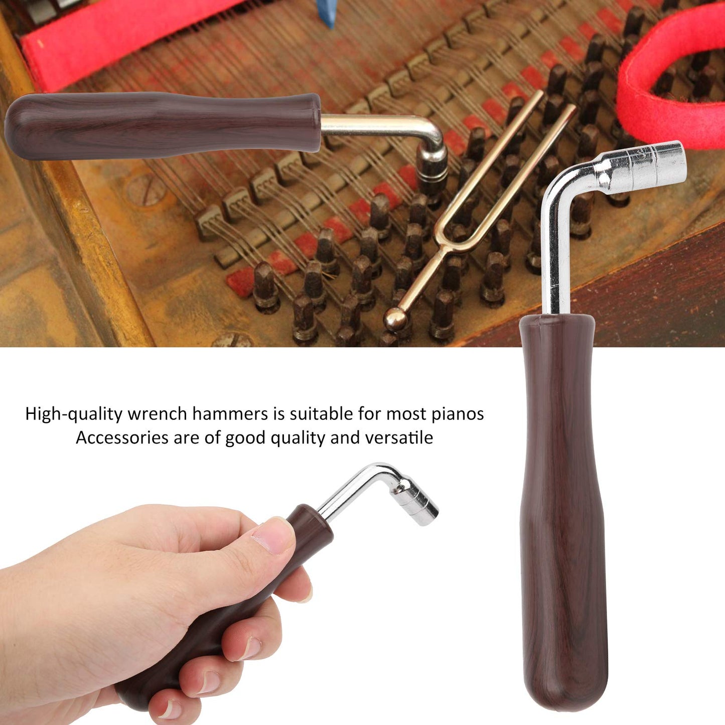 Keenso Juego de Herramientas de afinación de Piano, Llave de afinación en Forma de L de 16 cm, Mudo de Goma de 19 cm, mudos de cuña de Goma de 10,2 cm, diapasón de Banda de Temperamento de 110 cm