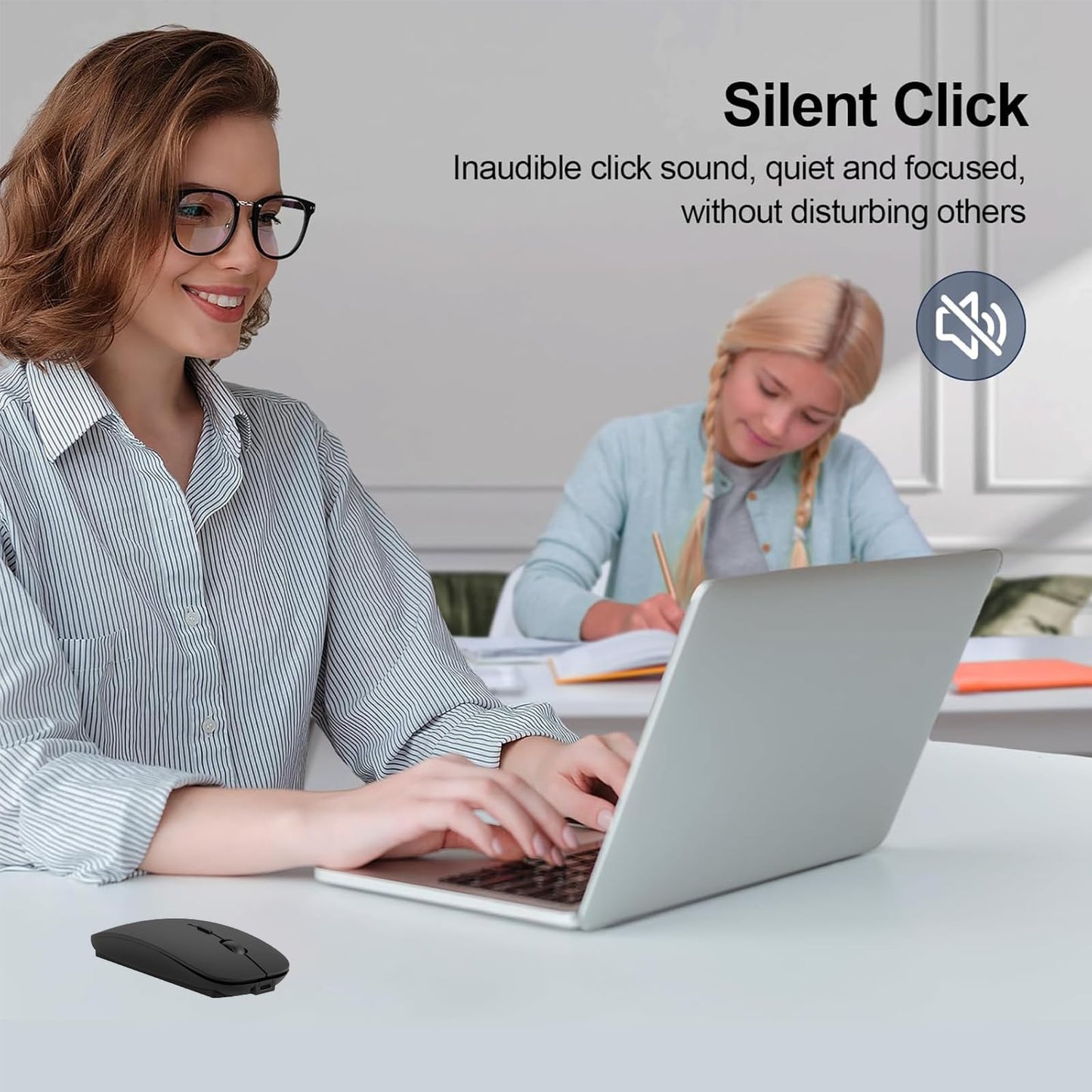 Mouse Inalámbrico Suteke Plata Tipo C Recargable Silencioso Compatible con MacBook Air Pro iPad iMac para Laptop y Surface Pro