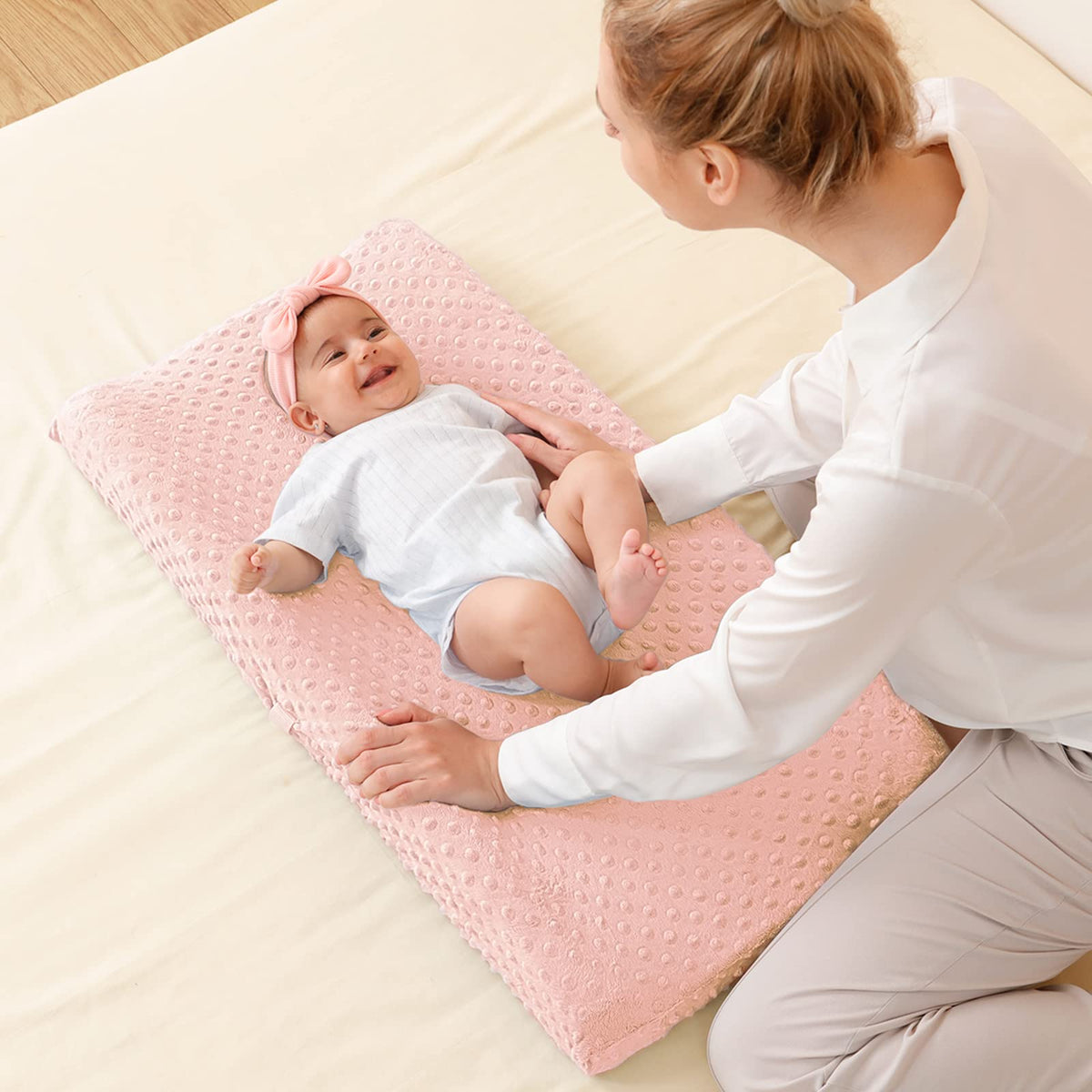 Cambiador de pañales para bebé, ultra suave, funda para cambiador de pañales, 100% algodón, sábanas para cambiar de mesa para bebés y niños, Cambio de cubierta de la almohadilla, Rosa claro