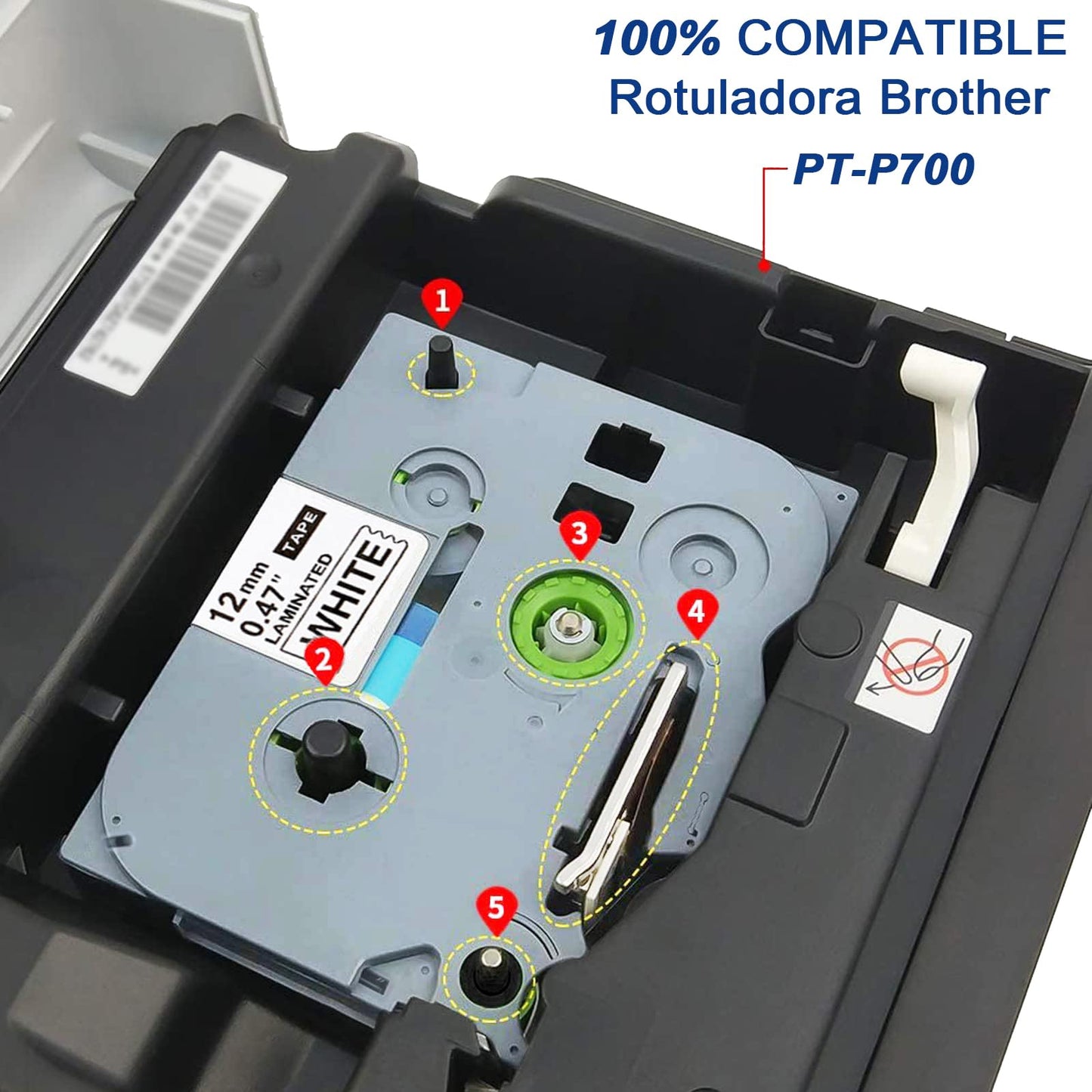 Compatible Cinta de Etiquetadora Brother en Negro sobre Blanco, 6PSC, Compatible Cinta de Rotulador Brother(12MM*8M), TZE-231 TZ-231 Label Tape para PT-D210 PT-D200 PT-H110 PT-D600 PT-1010 PT-1800