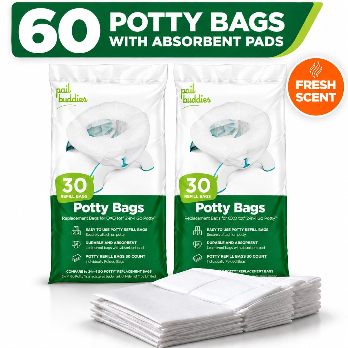 60 bolsas de repuesto para orinales: absorbentes y desechables, compatibles con OXO Tot 2 en 1 | Bolsas a prueba de fugas compatibles con la mayoría de orinales, asientos y sanitarios portátiles.