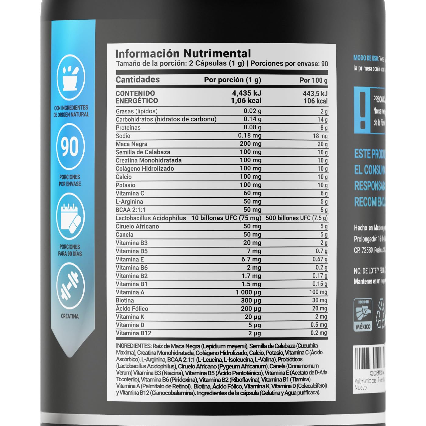 B Life Company Multivitamínico para Hombre Mayor de 40 años con 180 Cápsulas. Ingredientes naturales: Maca Negra, Semillas de Calabaza, Colágeno, Probioticos. Mens Mult Matur3.
