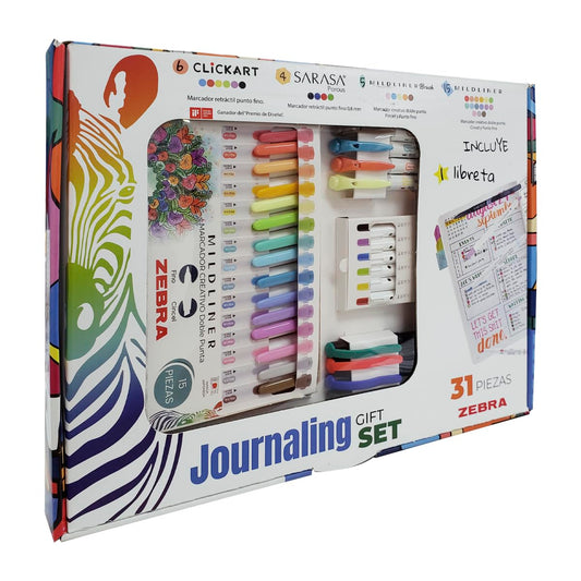 Set de Diario y Plumones Zebra Escritura y Creatividad Multicolor con Marcadores Retráctiles y Rotuladores
