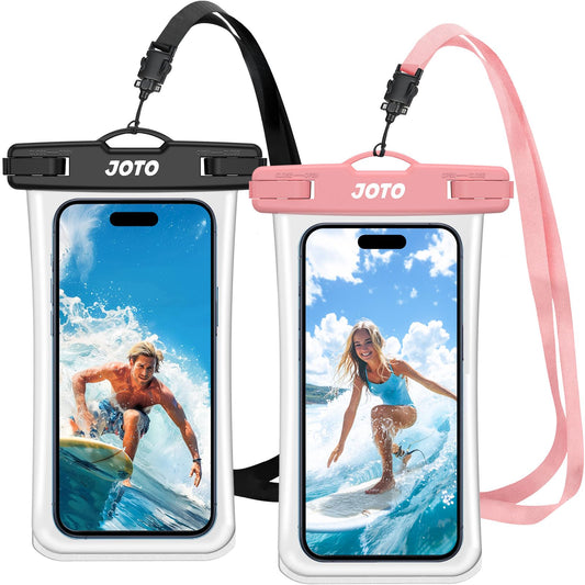Funda Impermeable para Celular JOTO Negro Rosado 2 Piezas para iPhone Galaxy Redmi hasta 7"