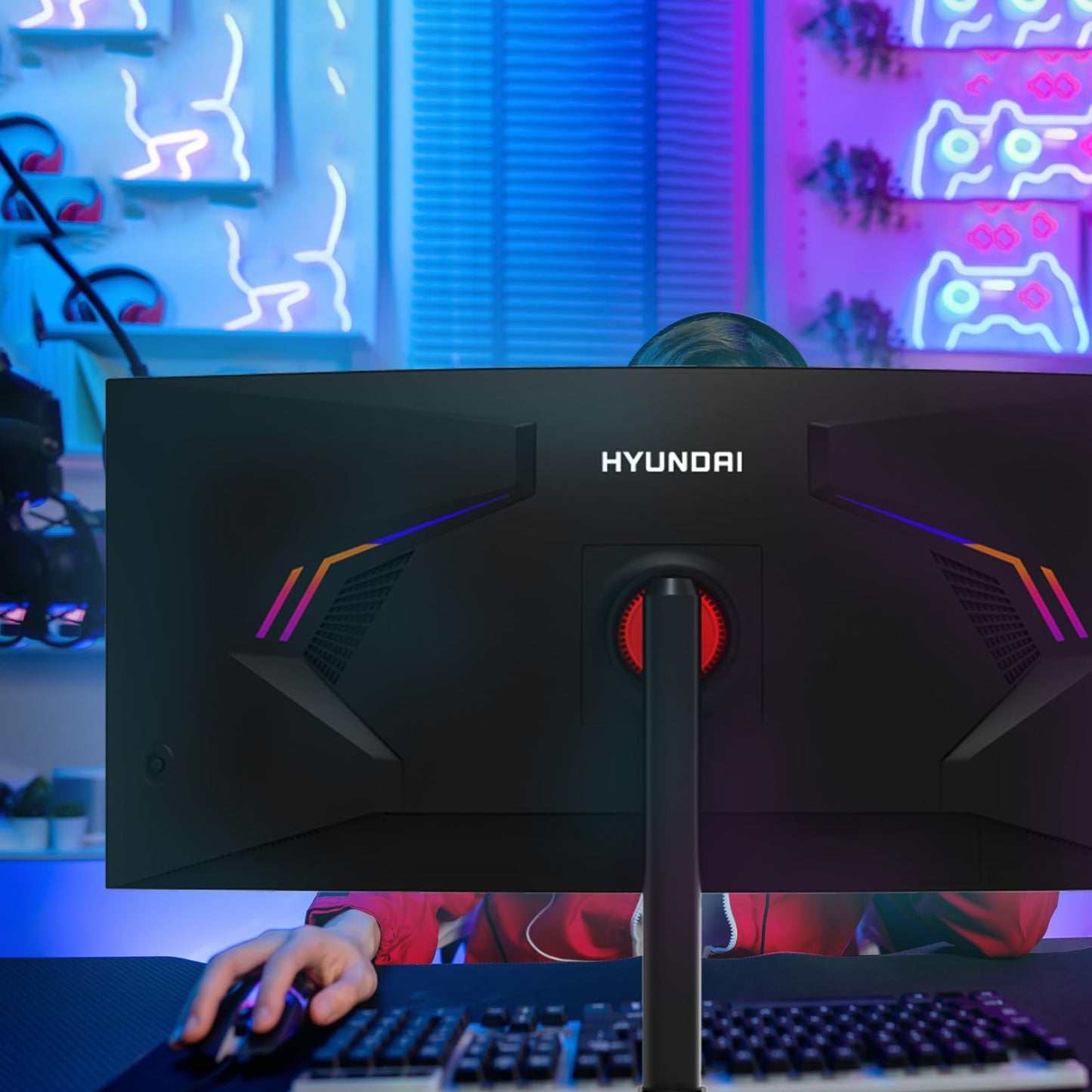 HYUNDAI View 34” Gaming Monitor Curvo R1000, 3440x1440p, 180Hz, 1ms (MPRT), GTG 4ms, OD 4ms, HDMI x2, DP x2, HDMI Incluido - Negro