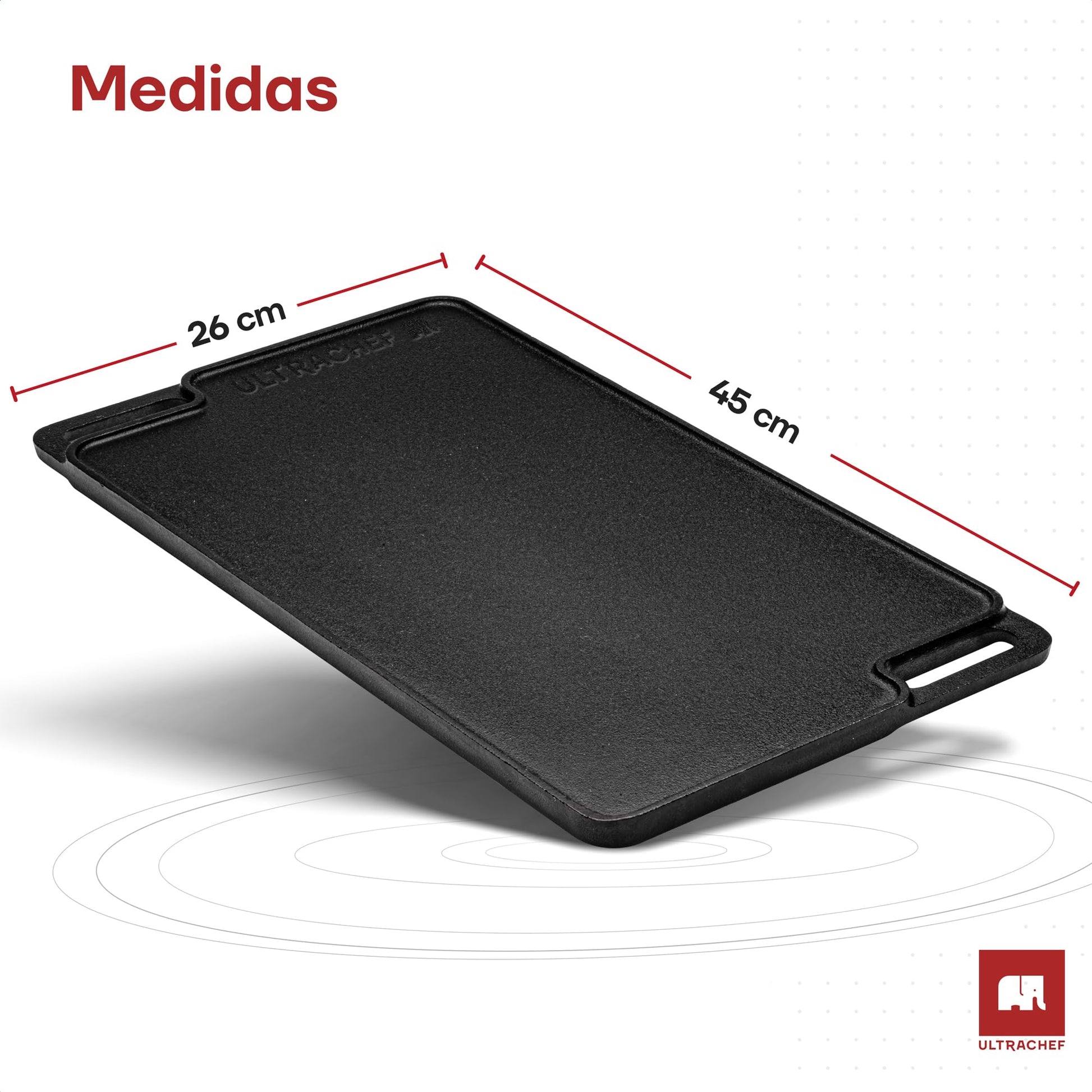 Plancha ULTRACHEF Negro Reversible de Hierro Fundido Rectangular 45 x 26 cm