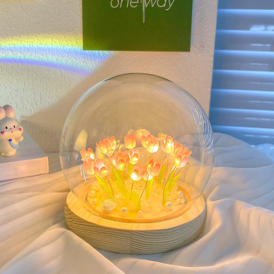 lankatt DIY Lámpara de noche de tulipán, Lámpara de tulipán LED hecha a mano, Regalo para mamá, Regalo para novia, Perfecto para cumpleaños, vacaciones, fiestas, bodas (USB-Rosa)