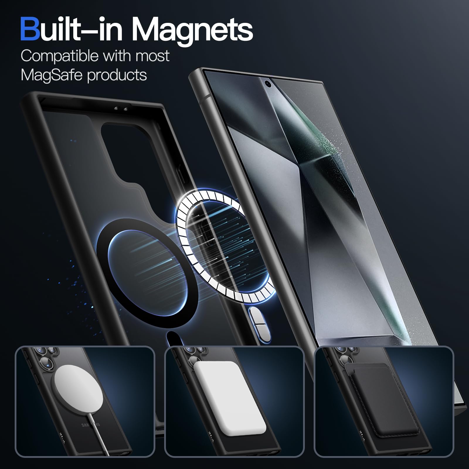 JETech Funda Magnética para Samsung Galaxy S24 Ultra 5G, Compatible con MagSafe, Carcasa Antigolpes Translúcida Mate Respaldo (Negro)