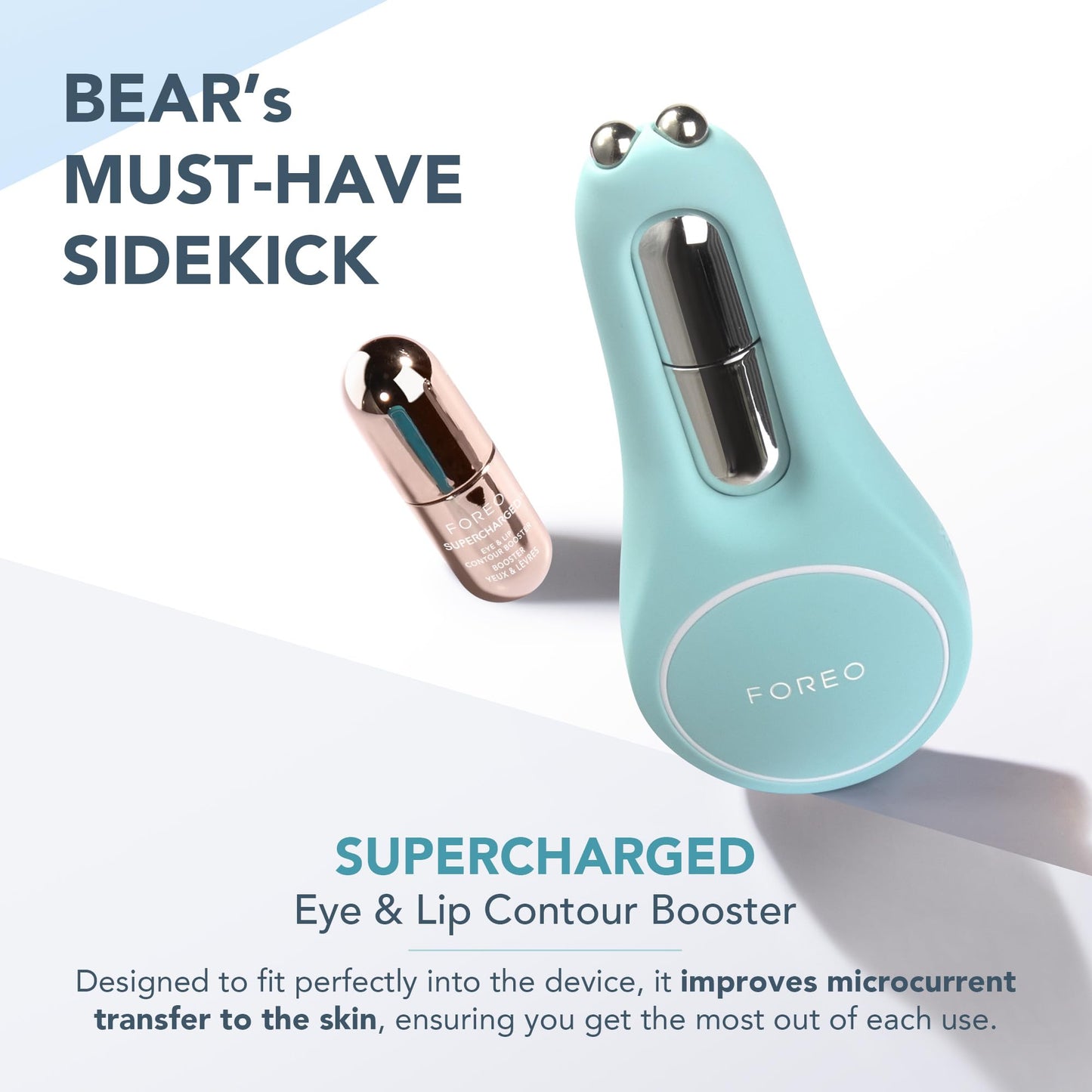 FOREO Set A Wink 'n' a Smile - BEAR 2 Eyes & Lips masajeador facial con radiofrecuencia - microcorrientes facial + 3x3,5 ml Sérum SUPERCHARGED Eye & Lip Contour Booster - Contorno de ojos - Artic Blue
