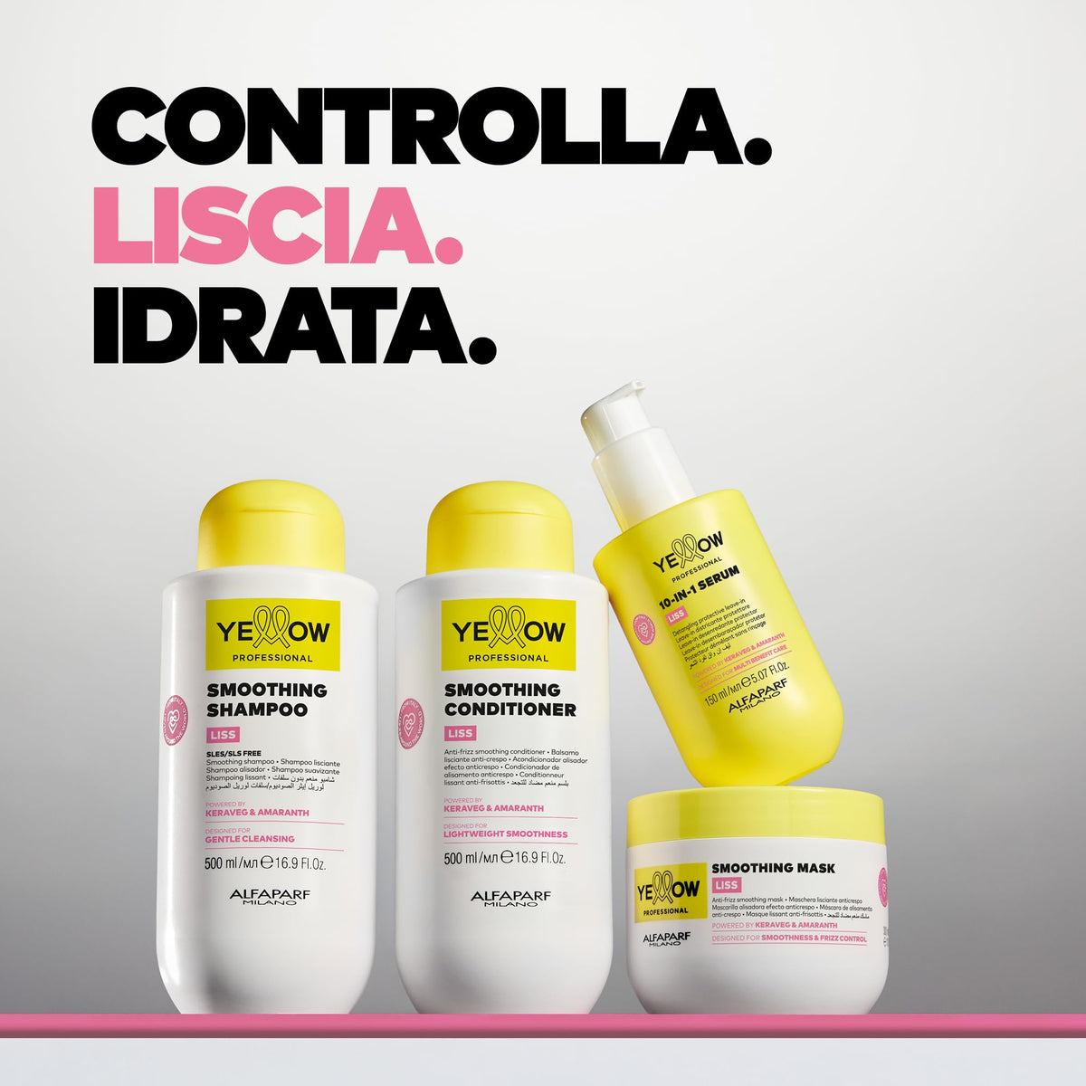 Yellow Professional Smoothing Conditioner Liss, Acondicionador Alisador Anti-Frizz, Keratina y Amaranto, 500ml