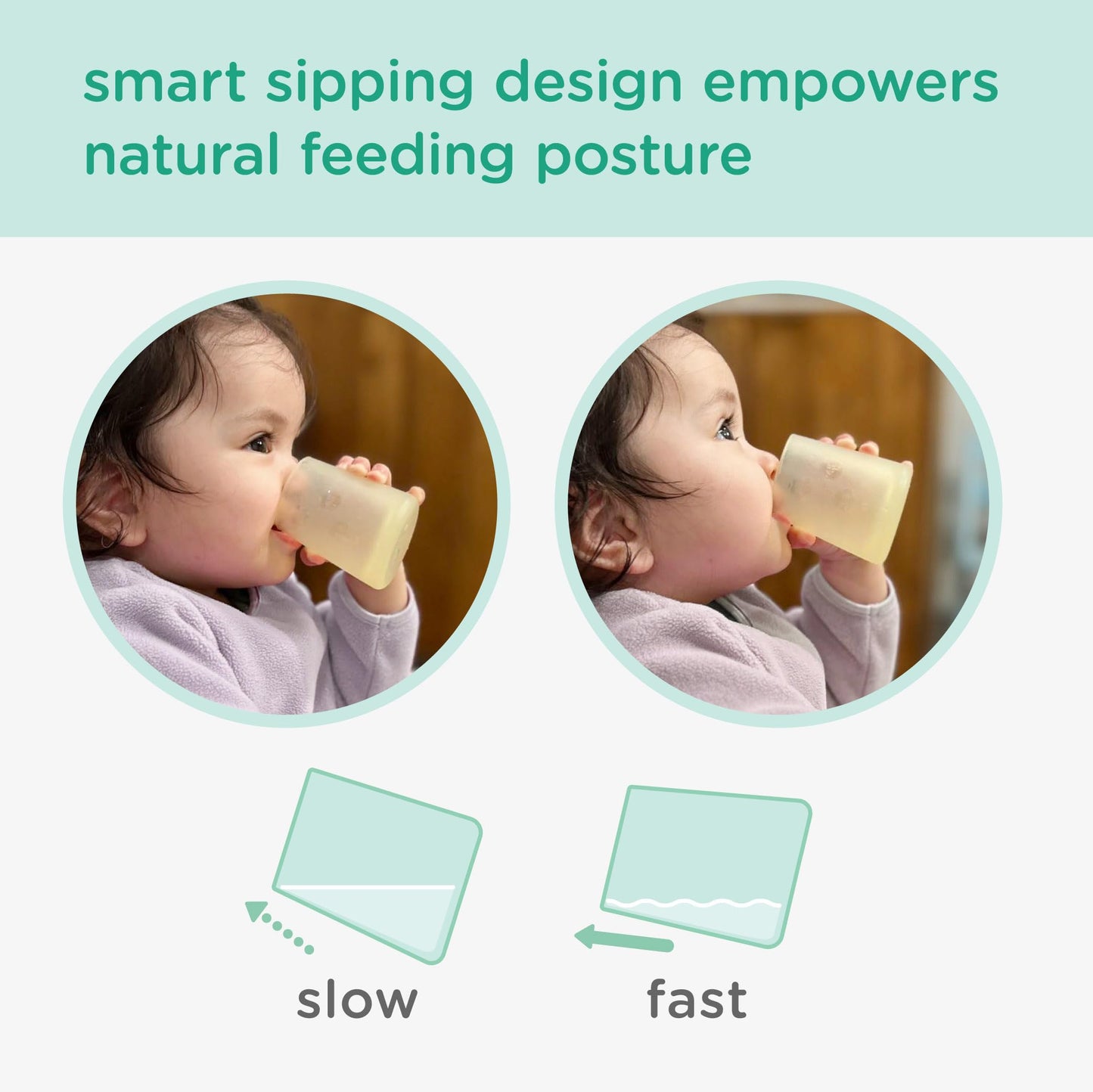 olababy Primer vaso para aprender a beber, taza de aprendizaje de silicona 100% para bebés, vaso medicinal de 2 oz para recién nacidos, diseño antideslizante e inclinado para manos pequeñas y destete