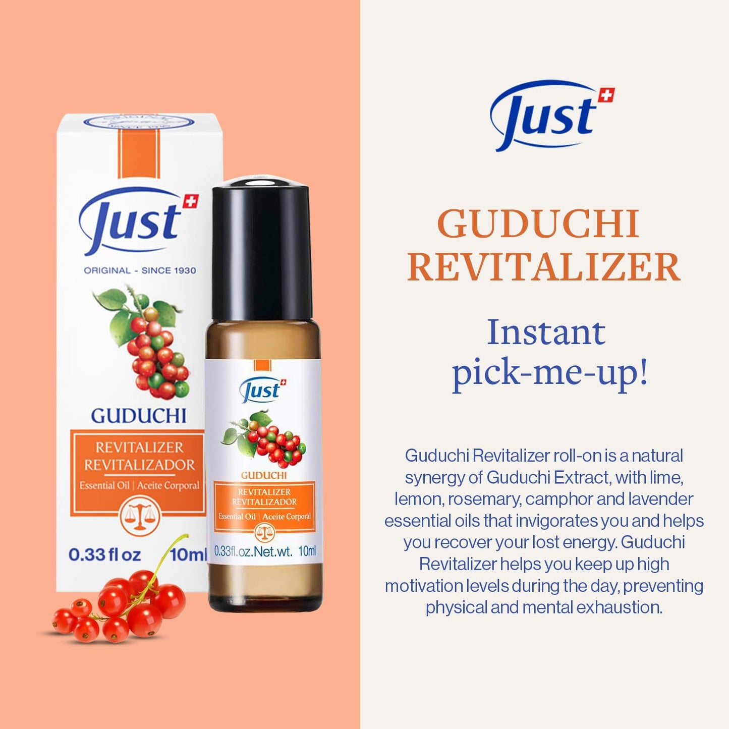 SwissJust Guduchi Revitalizer Roll-On Aceites esenciales de 5 ml por . Extracto de Guduchi, con aceite de limón, aceite de romero, alcanfor y aceite de lavanda te revitaliza y te ayuda a recuperar tu energía perdida