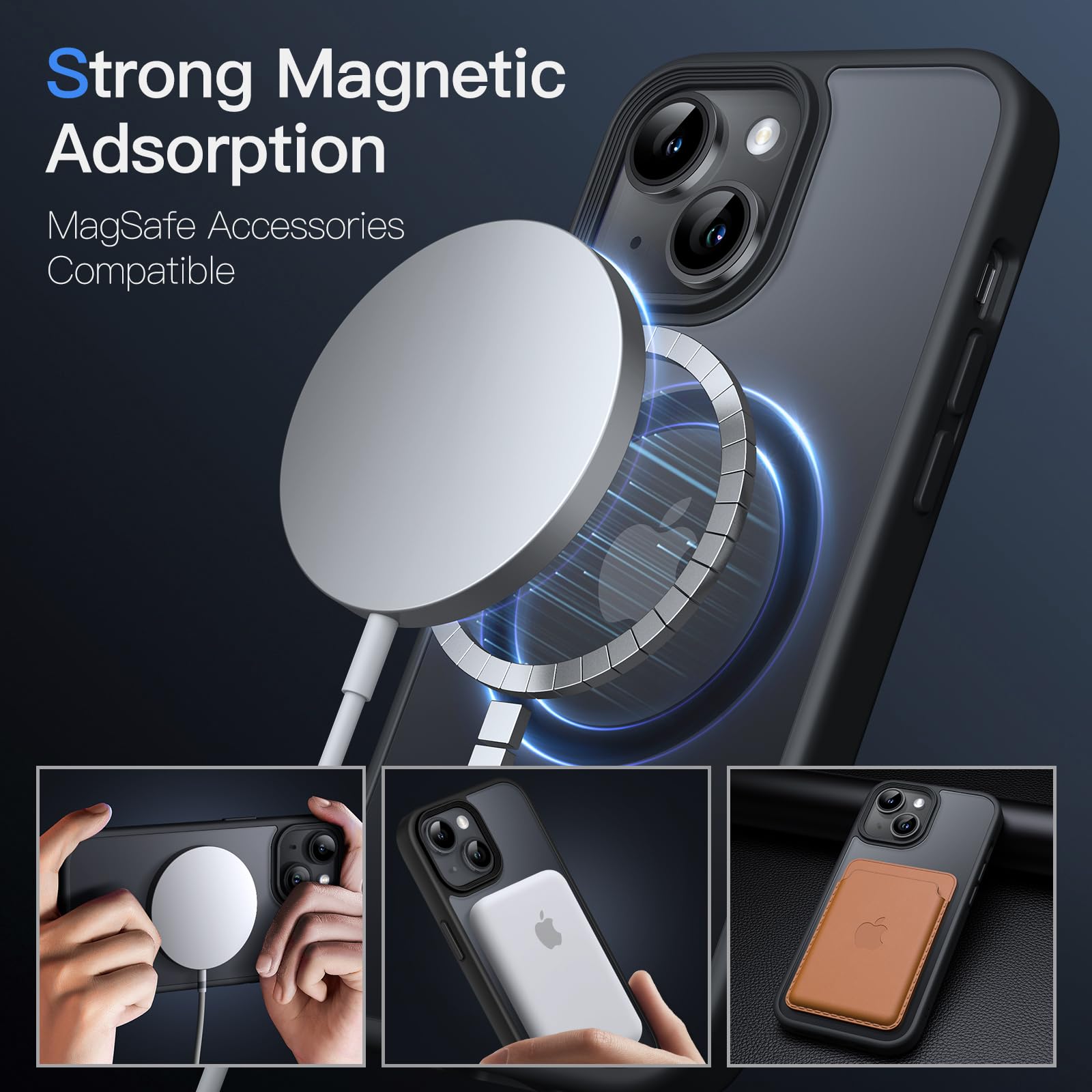 JETech Funda Magnética para iPhone 13 6.1 Pulgadas Compatible con MagSafe, Carcasa Translúcida Mate Trasera Fina Antigolpes (Negro)