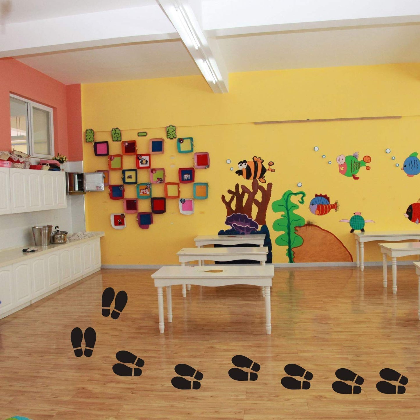 Finduat 20 pares de 40 estampados, adhesivos negros con huella de calzado, escaleras de piso para guiar para la escuela, estudio de baile, decoración de fiestas