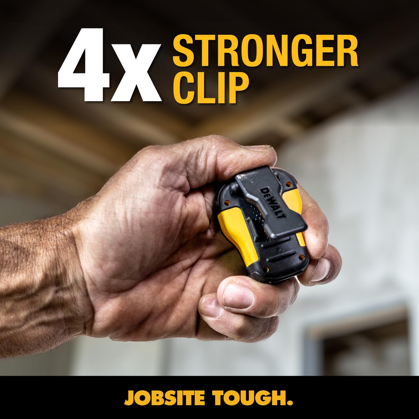DEWALT - Bocina portátil inalámbrica Bluetooth (versión actualizada) con clip Jobsite Pro, resistente al agua, no magnético, micrófono incorporado para música y llamadas con manos libres