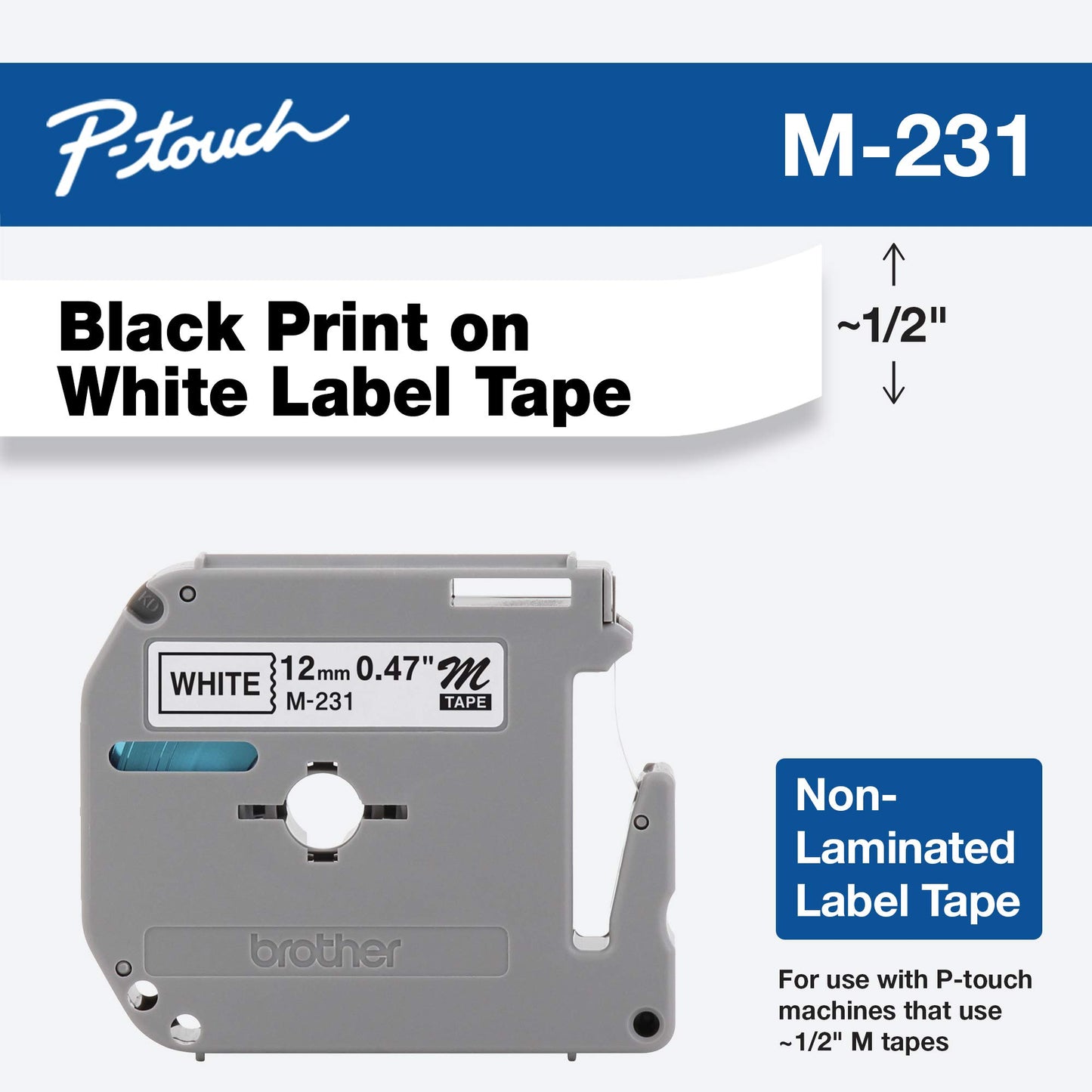 Brother M231 P-Touch cartucho de cinta para rotulado (negro sobre blanco, 112mm x 8 m)