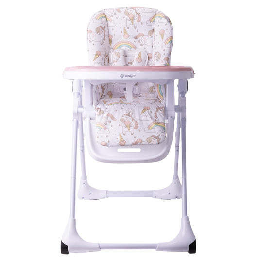 Safety 1st Silla Alta Periquera Tavola, Unicornios, 7 posiciones de altura, 3 de reclinación, reposapiés ajustable, doble charola, plegado compacto.
