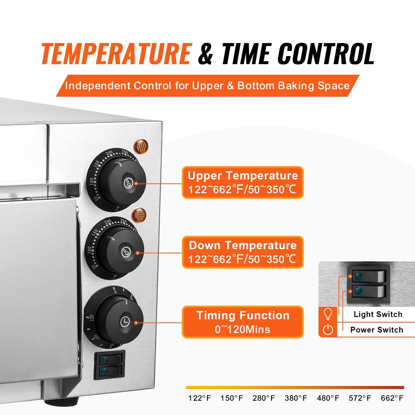 Horno de Pizza Eléctrico VEVOR 16 Pulgadas 1700 W con Temperatura Ajustable y Temporizador de 0 a 60 Minutos para Horneado Uniforme