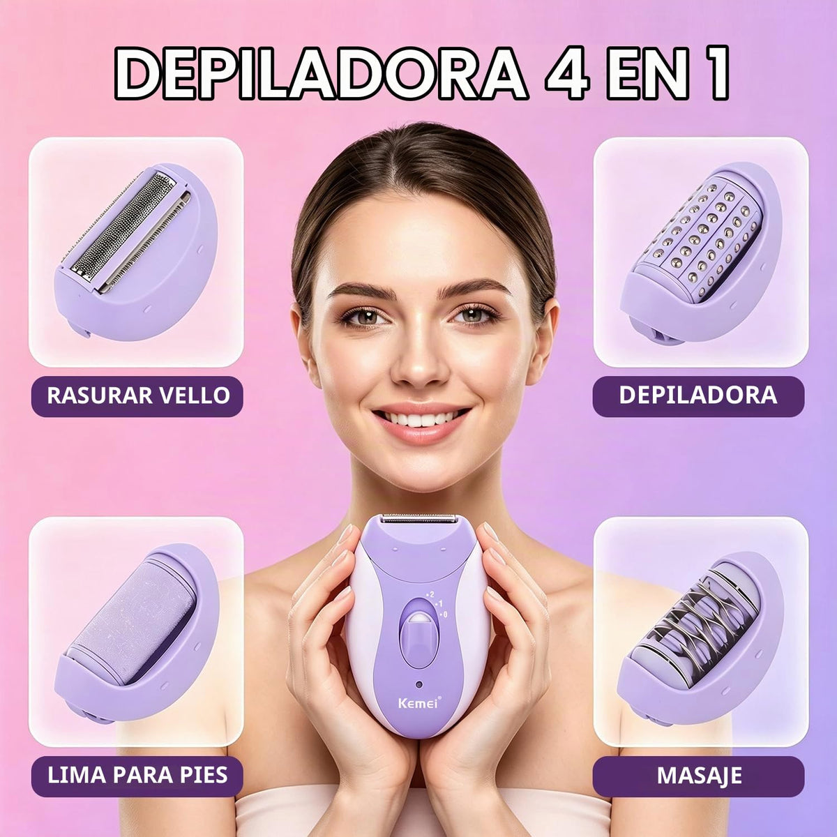 KEMEI 4 en 1 - Depiladora para mujer, para cara, piernas, brazos, km-6037