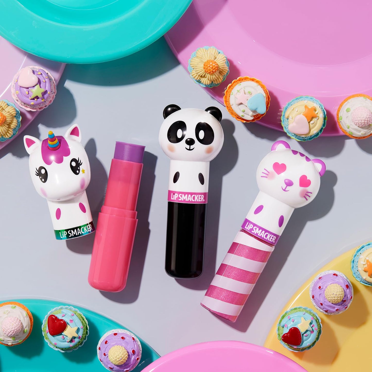 Lip Smacker Lippy Pals 3 Pack Lip Kit- Fox/Bunny/Llama Unicorn Magic/Cuddly Cream Puff/Sweet Kiwi Kitty