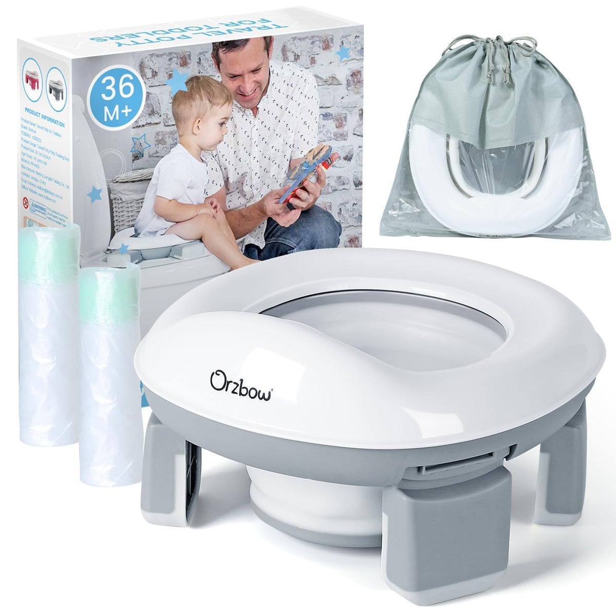 Orzbow - Inodoro portátil de entrenamiento para niños y niñas con bolsa de almacenamiento, silla de viaje plegable, asiento para orinal para niños pequeños para interiores y exteriores, fácil de