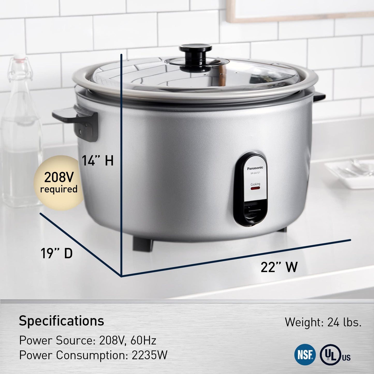 Olla de Arroz Comercial Panasonic Plata Capacidad Extra Grande 80 Tazas Cocinadas